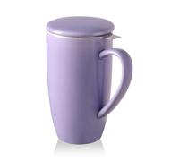 Sweejar Porcelain Tea Infuser Mug with Lid, 20 oz Teacup with Strainers for Loose Leaf Tea, Microwave and Dishwasher Safe Coffee Mug(Purple)