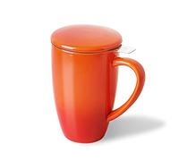 Sweejar Porcelain Tea Mug with Infuser and Lid,Teaware with Filter, Loose Leaf Tea Cup Steeper Maker, 16 Fl Oz for Tea/Coffee/Milk/Women/Office/Home/Gift (Gradient Orange)