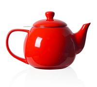 Sweejar Porcelain Teapot with Removable Stainless Steel Infuser,Microwave & Dishwasher Safe Tea Pots for Loose Tea,Tea Infuser Pots for Chrismas Women Gift (30oz Red)