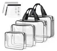 Sweelov Clear Travel Toiletries Bag, 4PCS Large Waterproof Toiletry PVC Makeup Bags with 2PCS Airport Security Liquids Bags,Travel Essentials Cosmetic Bag Wash Bag for Women Girls Mens