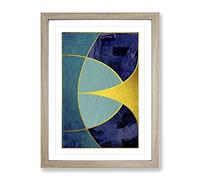 Sweeping Forms Blue Gold Modern Framed Wall Art Print, Ready to Hang Picture for Living Room Bedroom Home Office Décor, Oak A2 (64 x 46 cm)