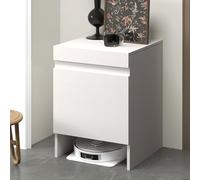 Sweeping Robot Storage Cabinet, Rustic Household Hidden Plus Vacuum Robot Stand with Sliding Desktop and Door, Accent End Table Living Room White Grey Walnut(White)