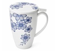 Sweese 15oz Porcelain Tea Mug with Infuser and Lid, Blue Blossom | Loose Leaf Tea Cup, Microwave & Dishwasher Safe, Ergonomic Handle Tea Mug, Gifts for Tea Lover