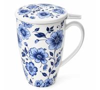 Sweese 15oz Porcelain Tea Mug with Infuser and Lid, Cottage Bloom | Loose Leaf Tea Cup, Microwave & Dishwasher Safe, Ergonomic Handle Tea Mug, Gifts for Tea Lover