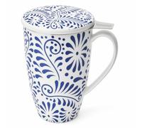 Sweese 15oz Porcelain Tea Mug with Infuser and Lid, Mediterranean Bloom | Loose Leaf Tea Cup, Microwave & Dishwasher Safe, Ergonomic Handle Tea Mug, Gifts for Tea Lover