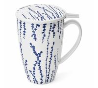 Sweese 15oz Porcelain Tea Mug with Infuser and Lid,Wild Lavender | Loose Leaf Tea Cup, Microwave & Dishwasher Safe, Ergonomic Handle Tea Mug, Gifts for Tea Lover