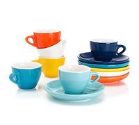 Sweese 2 Ounce Espresso Cups with Saucers, Porcelain Espresso Cups Set of 6 - Hot Assorted Colors