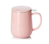 Sweese 20 OZ Porcelain Tea Mug with Infuser and Lid, Loose Leaf Tea Cup, Gifts for Tea Lover - Pink