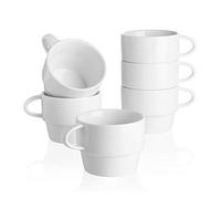 Sweese 411.001 Porcelain Cappuccino Cups - Stackable Coffee Cups - 6 Ounce for Specialty Coffee Drinks, Cappuccino, Mocha and Tea - Set of 6, White
