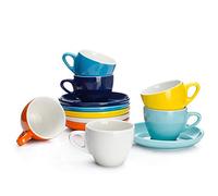 Sweese - (Demitasse) Espresso Cups with Saucers 4 oz - Perfect for Single or Double Espresso, Cappuccino, Latte and Tea, Set of 6, Multicolor, Rich Assorted Colors