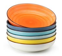 Sweese Pasta Bowls Set of 6, 30 Ounce Ceramic Salad Plates for Dishwasher & Microwave Safe - Solid Salad Bowls, Soup Bowls - Deep Plates Lipped Edges, Oven Safe Porcelain Plates Serving Bowls