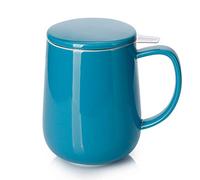 Sweese Porcelain Teacup with Infuser and Lid, 20oz, Steel Blue, Microwave Safe, Reusable