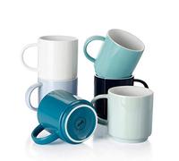 Sweese Stackable Coffee Mugs - 10 Oz Porcelain Cups for Specialty Coffee Drinks, Cappuccino, Cafe Mocha, Latte and tea, Set of 6, Cool Assorted Colors