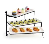 Sweese Tiered Serving Stand, Foldable Rectangular Food Display Stand with White Porcelain Platters - Serving Trays, Dessert Display Server for Brithday Party, Valentine's Day and Events, (8541881978)