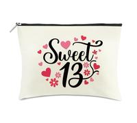 Sweet 13 Birthday Gifts for Girls,Unique BFF Best Friend Bestie Friendship Gifts for Girl,Makeup Bag Funny 13 Year Old Girls for Daughter Teen,Cute Cosmetic Bag Celebrate Thirteen Christmas