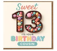 Sweet 13 Cousin Birthday Card - Colourful Candy Number Design - Cute 13th Birthday Card for Cousin, Pastel Teenage Celebration