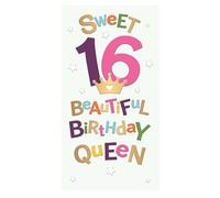 Sweet 16 Birthday Card - Happy 16th Birthday for Girls, Birthday Queen, Rose Gold Finish, Made in the UK