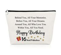 Sweet 16 Birthday Gift Makeup Bag Inspirational Gift for Girl 16th Birthday Gifts for Daughter 16 Year Old Gift for Teens Sister Niece Granddaughter 16 Years Old Birthday Cosmetic Pouch