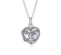 Bling Jewelry SWEET 16 Birthday Locket Necklace That Holds Picture For Teen Photo Holder Engraved Flower Heart Lockets Custom Engraved
