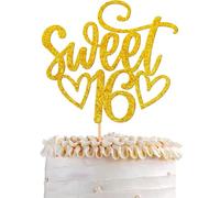 Sweet 16 Cake Topper 16 th Glitter Cake Topper Sweet Teenager Birthday Cake Pick, Sixteen Years Old Rose Gold Topper for Cake, Happy Sweet 16 Party Decoration Supplies (Gold)