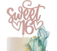 Sweet 16 Cake Topper 16 th Glitter Cake Topper Sweet Teenager Birthday Cake Pick, Sixteen Years Old Rose Gold Topper for Cake, Happy Sweet 16 Party Decoration Supplies (Rose Gold)
