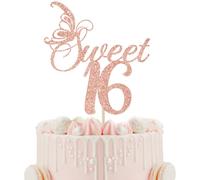 Sweet 16 Cake Topper, Happy 16th Birthday Cake Decorations, Cheers to 16 Years, Sweet Sixteen Birthday Party Decorations, Rose Gold Glitter