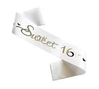 Sweet 16 Sash, White Satin Soft Sashes with Silver Foil Letter, 16th Birthday Sash Decorations Gifts for Girls Happy 16th Birthday Party Favor Supplies