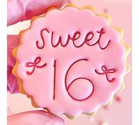 Sweet 16 Sixteen Bows Birthday Fondant Stamp Embosser Biscuits Cookies fits m&s Butter Biscuits Reusable Cake Decorating Tool Biscuits and Cookies Marks and Spencers 16th with Free Matching Cutter