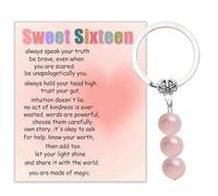 Sweet 16th Birthday Card, Natural Healing Crystal Keychain Gift for Girl, Happy 16 Birthday Healing Gemstone Keychain Present, 16th Birthday Gifts for Girl Daughter Granddaughter Niece Friends Sister