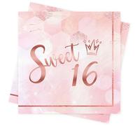 Sweet 16th Birthday Decorations for Girls 16th Birthday Napkins Party Tableware Happy 16 Years Old Party Supplies Cocktail Beverage Napkins Disposable 33x33cm (40Pcs)