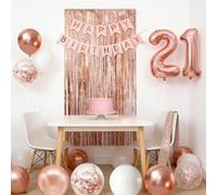 Sweet 21st Birthday Decorations for Her- Rose Gold 21st Birthday Decorations Include Banner, Fringe Curtains, Latex Balloons, Crown, Sash, Cake Topper & Number Balloon for Girls BD Party Decor