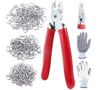Sweet 240Pcs 3/4" 1/2" 3/8" Galvanized Hog Ring Plier Assortment Kit, Professional Upholstery Hog Ring Installation Kit for Bungee Shock, Cords, Animal Pet Cages, Bagging