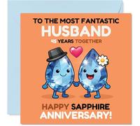 Sweet 45th Anniversary Card for Husband - Celebrating 45 Brilliant Years Together - Gem Couple Illustration with Playful Charm - 145mm Square, Envelope Included