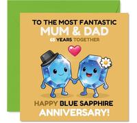 Sweet 65th Anniversary Card for Mum & Dad - Celebrating 65 Years Side by Side - Cute Gemstone Duo with Loving Smiles - 145mm Square, Envelope Included