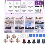 Sweet 80pcs 1K-500K Ohm Multiturn Strimmer 1K-100K Ohm Potentiometer Kit Knurled Shaft 3 Single Linear Terminals High Precision Variable Nuts and Washers