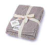 Sweet Acorn Knit Baby Blanket in Cable Pattern, organic Cotton Blankets for Crib or Stroller, Receiving Blankets - Fog Grey