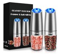 Sweet Alice Gravity Electric Pepper Grinder, Salt and Pepper Mill & Adjustable Coarseness, Battery Powered with LED Light, One Hand Automatic Operation, Stainless Steel (Black) (Set/Silver) (546)