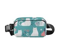 Sweet American Curlcats Turquoise Cute Fanny Waist Pack for Women Men Teens Water Resistant Crossbody Belt Bag with Adjustable Strap for Cycling Hiking Gym