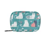 Sweet American Curlcats Turquoise Pill Bags for Travel with Detachable Compartments, Portable Weekly Pill Organizer for Wallet