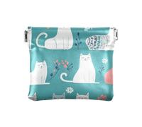 Sweet American Curlcats Turquoise PU Leather Small Coin Purse Cute Mini Card Holder Wallet for Woman Girl, Sweet American Curlcats Turquoise, Decoration