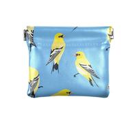 Sweet American Goldfinch Birds Blue PU Leather Small Coin Fancy Cosmetic Bags for Purse for Women Girls