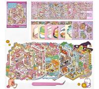Sweet and Cute Pet Large 3D Miniature Scene 6 Sets of Stickers,DIY House Sticker with Tweezers Make Your Own Cute Cartoon Sticky Pack for Kids Adults Girls Relief Stress,Party Favors Birthday Gift