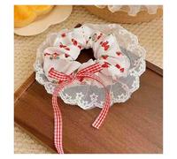 Sweet and cute strawberry lace bow large intestine hair tie,pastoral style tie ball head and low ponytail head rope(1pc white lace)