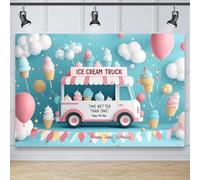 Sweet and lovely birthday ice cream truck background fabric, high-definition digital, modern polyester material, easy to install 350x230cm