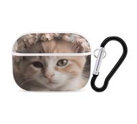 Sweet Animals Cute Cat AirPods Pro 2 Case Cover, Shockproof Hard Shell Protective Case for Women Men, Compatible with Airpod Pro Case 2nd/1st Generation with Keychain-White