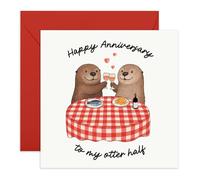 Sweet Anniversary Card for Women or Men - “To My Otter Half - Gifts for Wife, Husband, Boyfriend, Girlfriend, Babe, Hun, Fiance -Romantic Dinner Date Design - Comes with Stickers