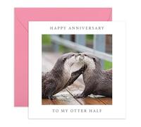 Sweet Anniversary Card - To My Otter Half - Cute Animal Pun Card for Babe, Darling, Ladies, Boyfriend, Girlfriend, Fiance, Husband, Wife - Romantic Greeting - Comes with Stickers
