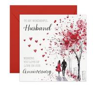 Sweet Anniversary Card with Message - 'Husband Anniversary' - Gifts for Couples, Him, Sweetheart, Babe, Darling, Other Half, Married - Romantic Wife- Comes with Fun Stickers
