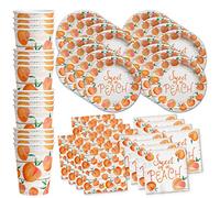 Sweet as a Peach Party Supplies Set Plates Napkins Cups Tableware Kit for 16