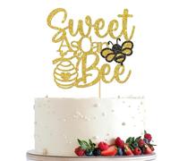 Sweet As Can Bee Cake Topper, Happy Birthday Party Decor, Bumble Bee Honey, Baby Shower, Mommy to Be, Gender Reveal, Engagement Party Decoration Supplies(Gold&Black)